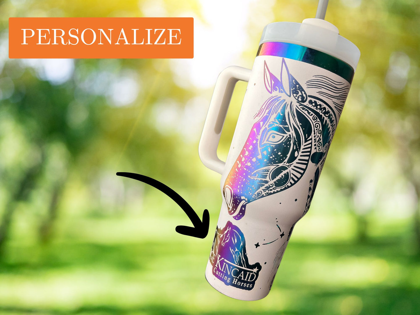 Custom Engraved Boho Horse Design 40 oz Tumbler, Personalized Insulated Drinkware, Unique Horse Gift, Perfect for Horse Lovers