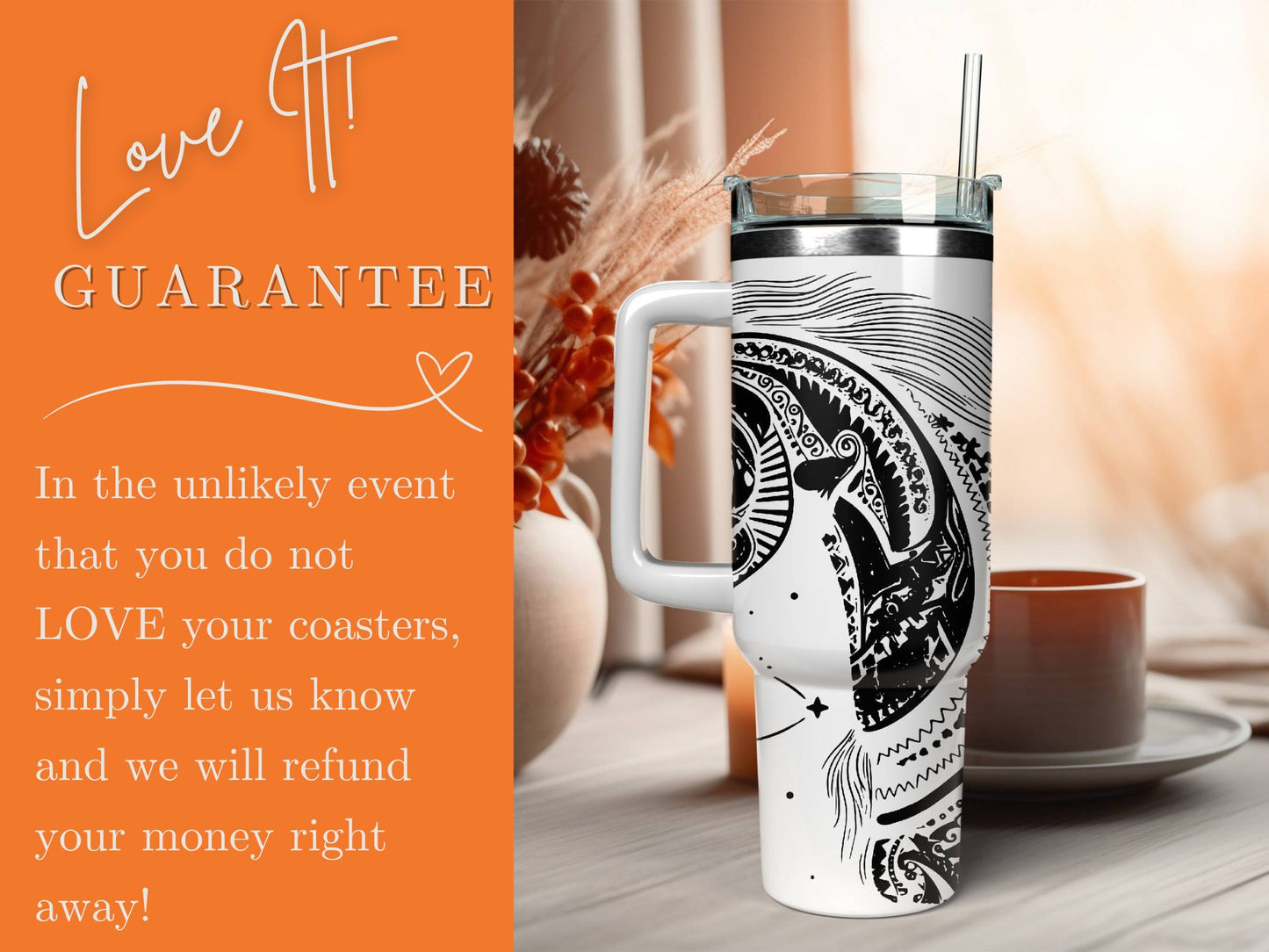 Custom Engraved Boho Horse Design 40 oz Tumbler, Personalized Insulated Drinkware, Unique Horse Gift, Perfect for Horse Lovers