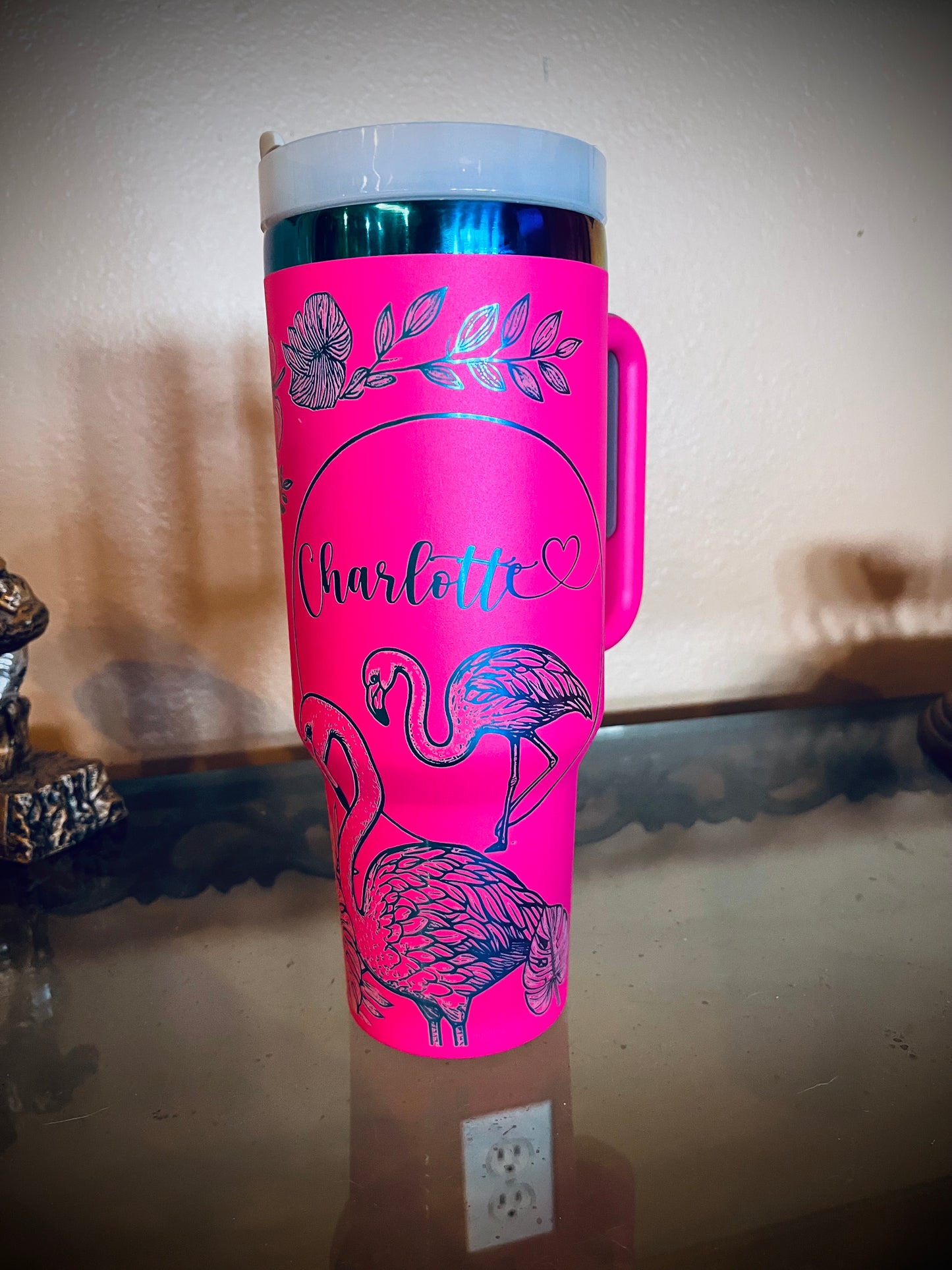 Custom Flamingo Engraved 40 oz. tumbler